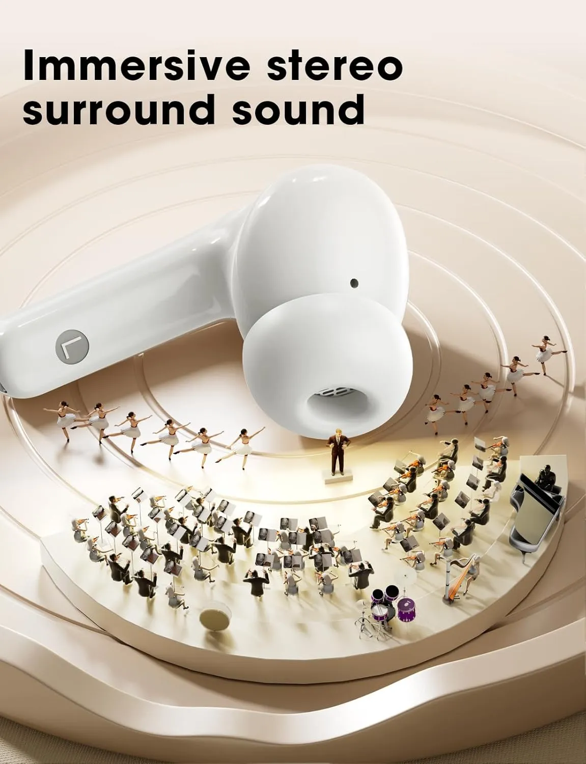 Wireless Earbuds, Bluetooth Ear Buds with Big Bass Stereo Sound, 48 Hours Playtime, Lightweight in-Ear Fit Earphones, IPX7, Hands-Free Calls with AI for iPhone, Android, Pad, Sports, Workout White