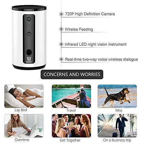 WOpet Smart Pet Camera:Dog Treat Dispenser, Full HD WiFi Pet Camera with Night Vision for Pet Viewing,Two Way Audio Communication Designed for Dogs and Cats,Monitor Your Pet Remotely